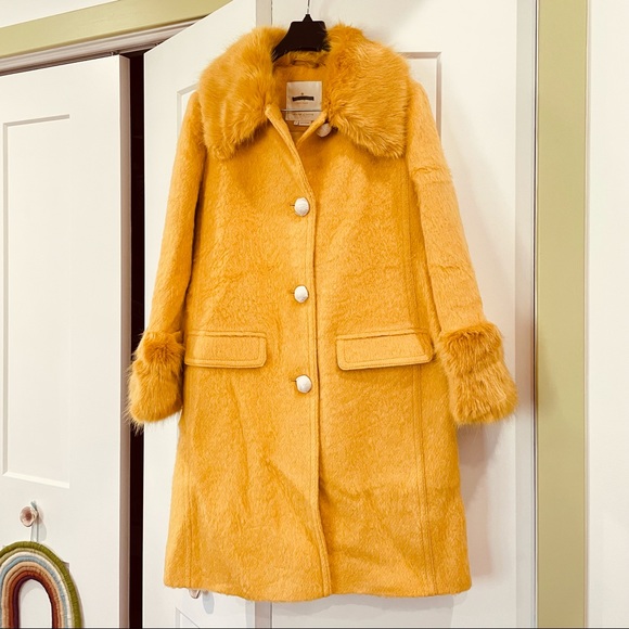 NOT FOR SALE ⭐️ New kate spade fluffy wool faux fur yellow gold coat 2 - Picture 5 of 8